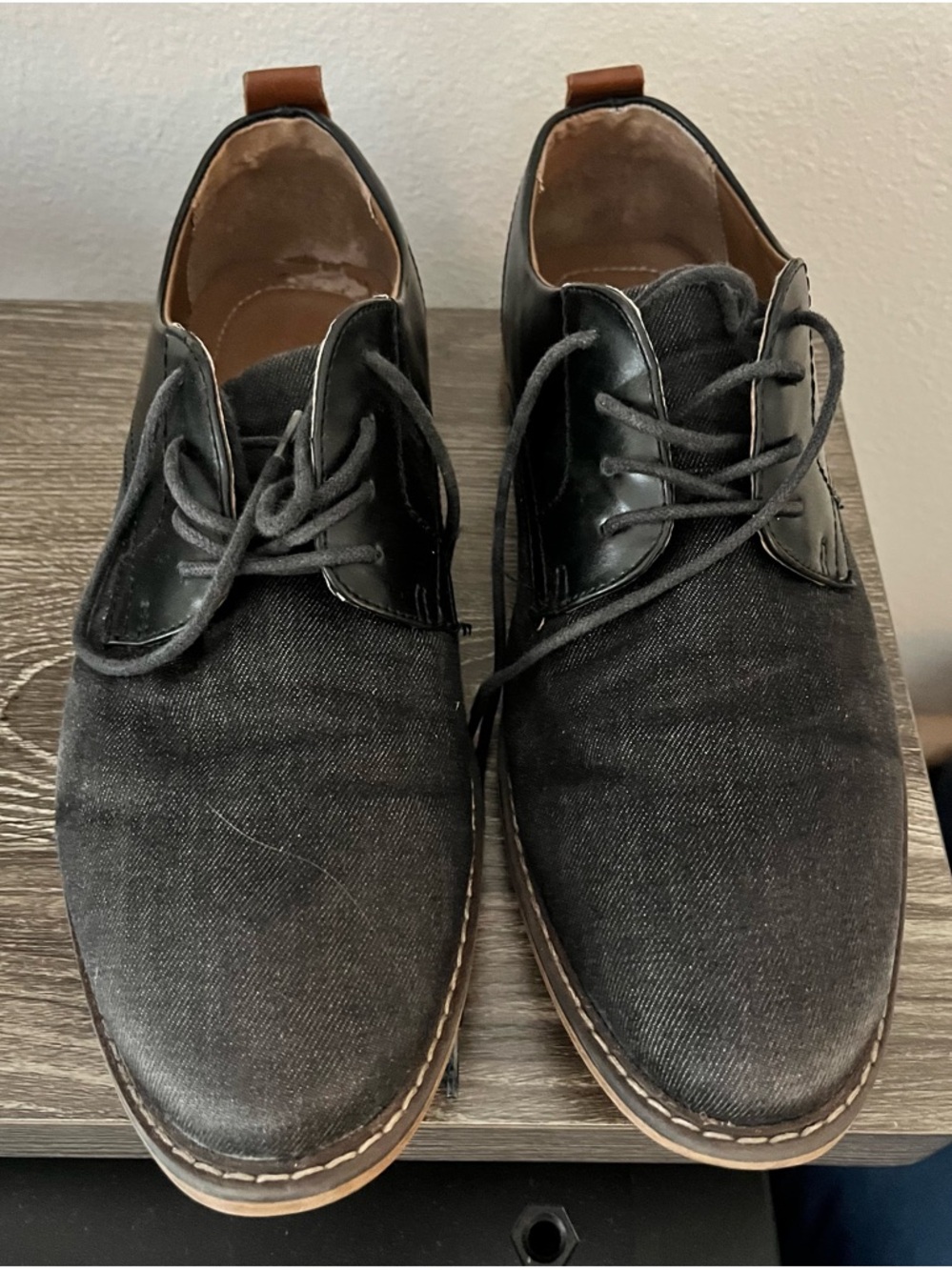Dexter Comfort Black Canvas and Leather Mens Dress Shoes with Brown Pull Tabs